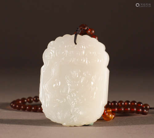 Jade pendant of white jade character story of Hetian in Qing...