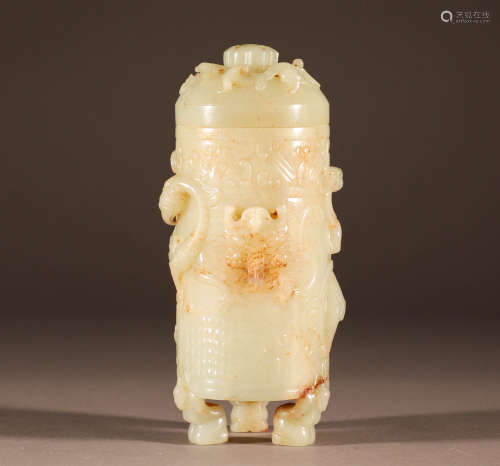 Qing Hetian white jade dragon vase