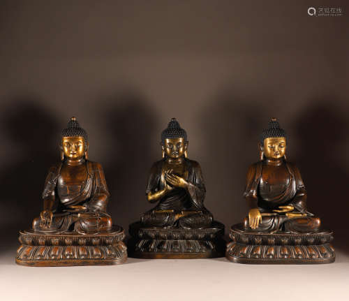 A group of bronze gilded Buddha statues of the third generat...