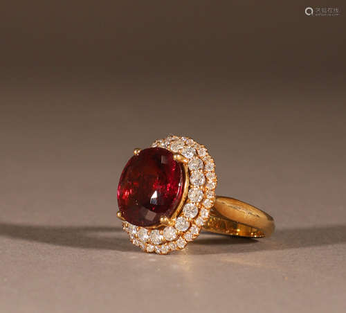 18K Gold Ruby Diamond Ring