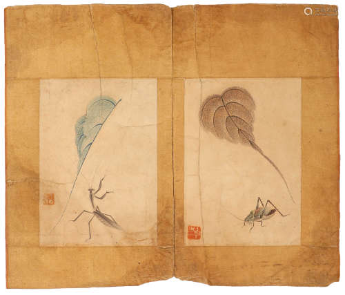 Chinese ink painting Qi Baishi's picture of shellfish, leave...
