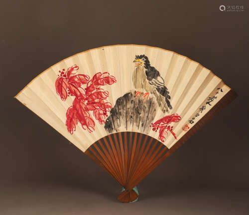 Chinese ink painting Qi Baishi paper flower fan