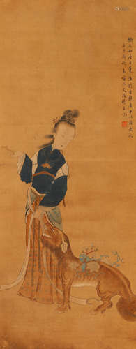 Chinese ink painting gaiqi silk figure