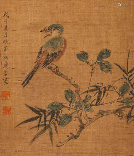 Chinese ink painting Mei Lanfang's silk flower and bird pain...