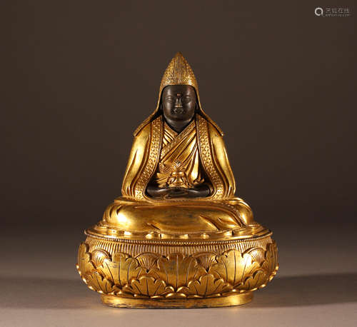 19th Century Bronze gilded guru seated