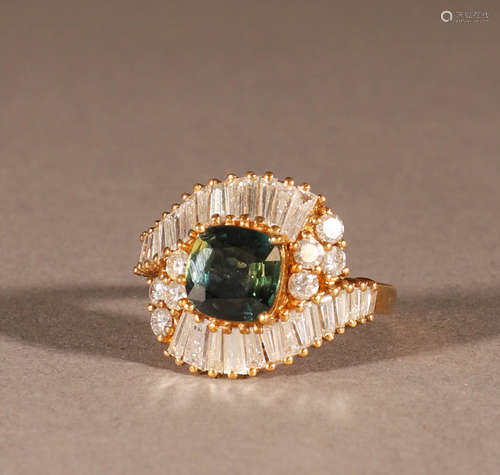 18K Gold Emerald Diamond Ring