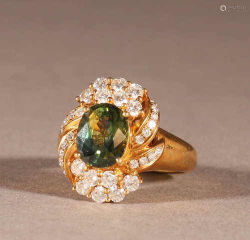 18K Gold Emerald Diamond Ring