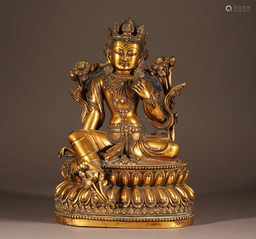 Bronze gilded White Tara seated in Qing Dynasty