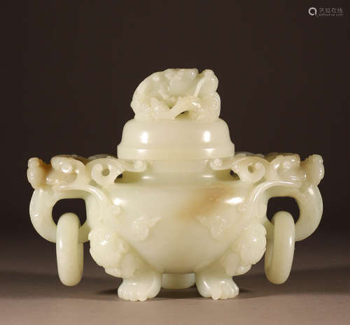 White jade dragon head, two ears and three feet stove in Hot...