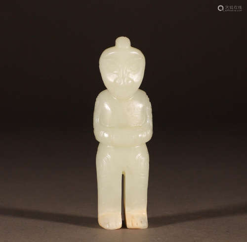 Standing statue of Hetian white jade Figurine