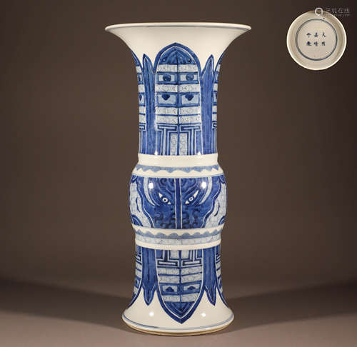 Ming Dynasty blue and white Taotie pattern flower goblet