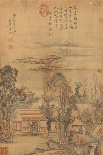 Chinese ink painting Tang Yin silk landscape