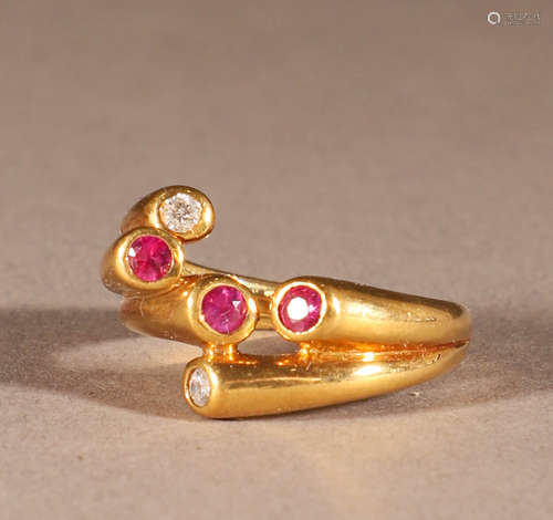 18K Gold Ruby Diamond Ring