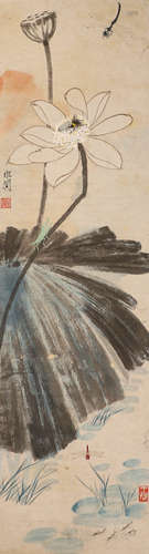 Chinese ink painting Zhang Daqian paper lotus