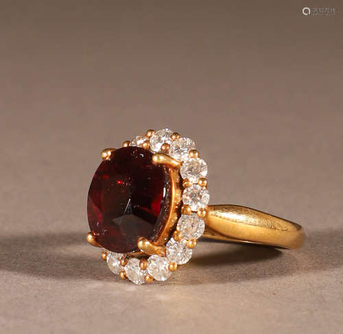 18K Gold Ruby Diamond Ring