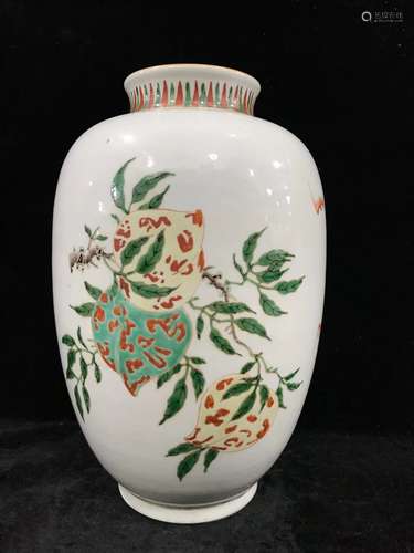 CHINESE FAMILLE VERTE VASE ,DECORATED WITH PEACHES AND BAT,H...