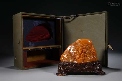 CHINESE YELLOW STONE CRAVED MOUNTAIN ,11X6CM 429G