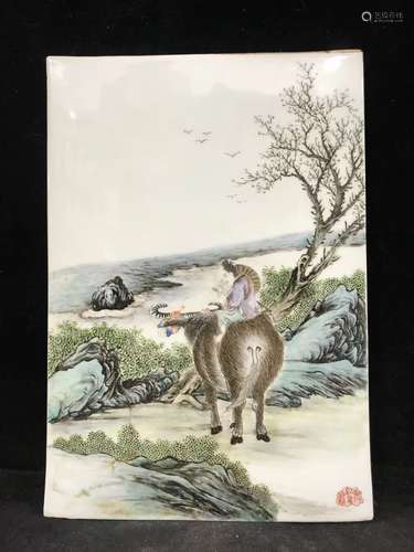 CHINESE FAMILLE ROSE PORCELAIN PANEL ,HAND PAINTED LANDSCAPE...