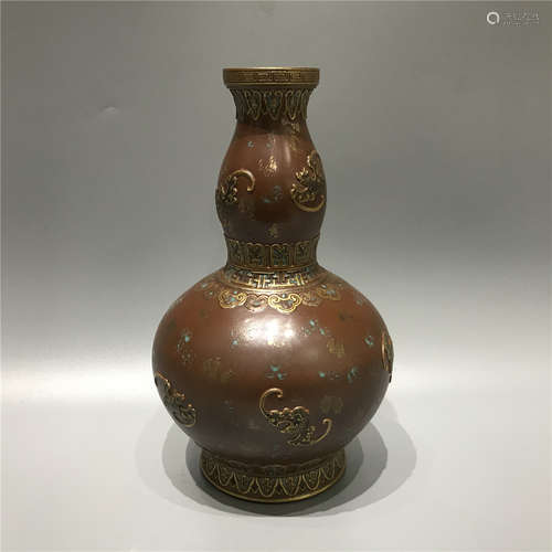 CHINESE BROWN GLAZED DOUBLE GOURD VASE ,H25.5CM