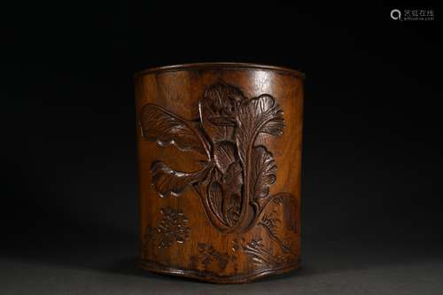 CHINESE HARDWOOD BRUSH POT ,13.1CM X14.5CM