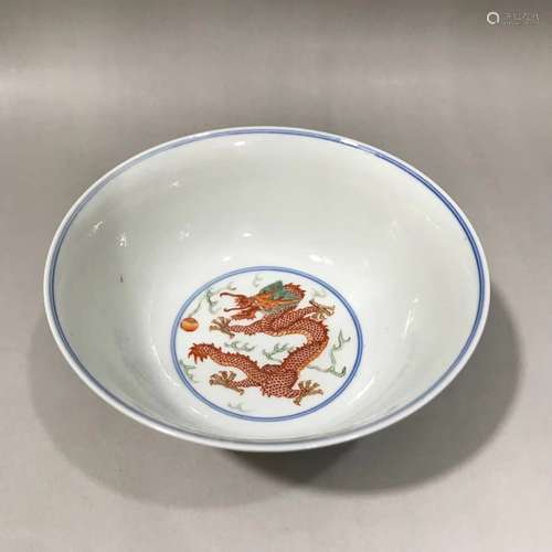 CHINESE FAMILLE VERTE DRAGON BOWL ,D15.3CM ,H6.5CM