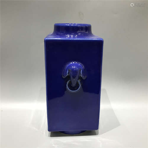 CHINESE BLUE GROUND CONG VASE,H28.5CM