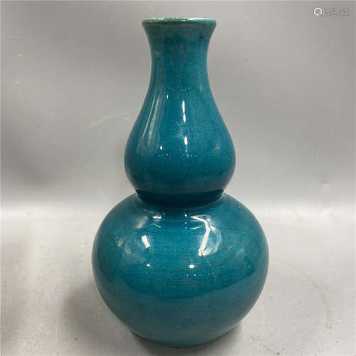 CHINESE BLUE GLAZED DOUBLE GROUD VASE ,H16CM