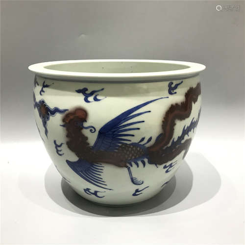 CHINESE BLUE AND WHITE JARDINERE ,HAND PAINTED BIRDS,D 23.4C...