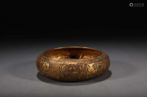 CHINESE GILT BRUSH WASHER ,DECORATED FIGURES,12.1 X 3.4CM