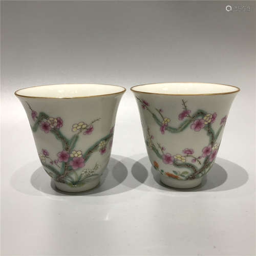 PAIR OF CHINESE FAMILLE ROSE TEA BOWL , D7.8CM H7.5CM