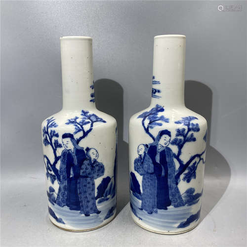 PAIR OF CHINESE BLUE AND WHITE VASE ,HAND PAINTED FIGURES,H ...