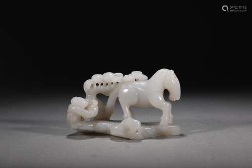 CHINESE JADE CRAVING HOURSE AND FIGURES ,11.7X5.2X6.8CM