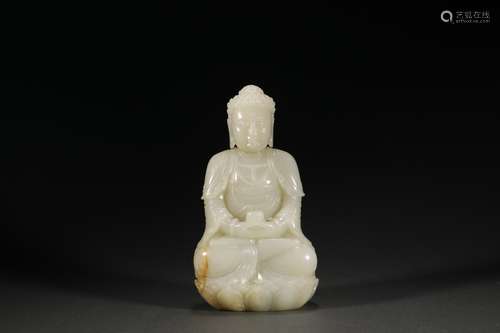 CHINESE JADE CRAVING SEATED BUDDHA ,16.5X9X5.1CM