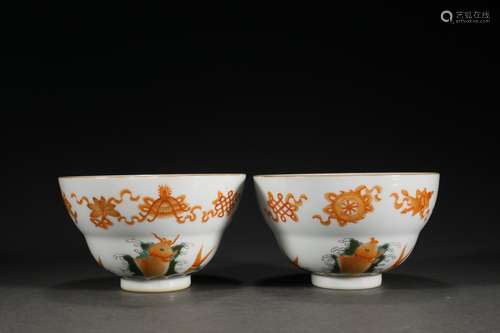 PAIR OF CHINESE FAMILLE ROSE TEA BOWL ,9.8X6.4CM