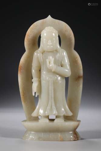 CHINESE JADE CRAVING STANDING BUDDHA,16.3X8X4CM