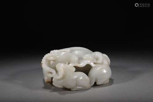 CHINESE JADE CRAVING THREE SHEEP , 14X15X5.1CM