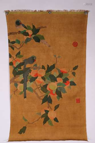 CHINESE SILK EMBROIDERY PANEL ,DECORATED WITH BIRDS, 112CM X...