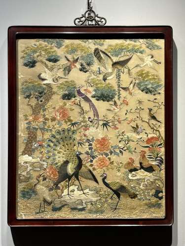 CHINESE SILK EMBROIDERY PANEL ,DECORATED WITH BIRDS, 44.5CM ...