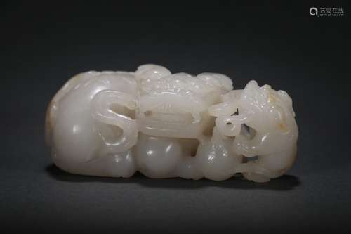 CHINESE JADE CRAVING TWO LIONS ,12.2X5.8X4.9CM