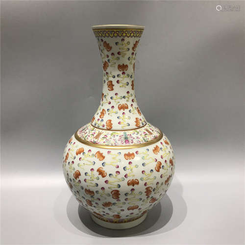 CHINESE PORCELAIN FAMILLE ROSE VASE ,DECORATED WITH BAT AND ...