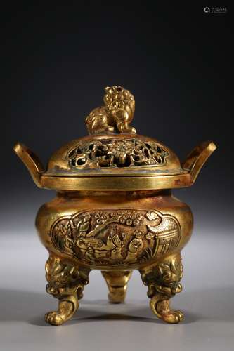 CHINESE GILT BRONZE CENSOR ,9.5X7.3X11.2CM