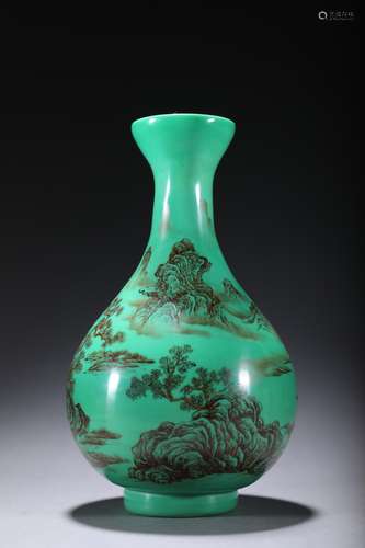 CHINESE PEKING GLASSES VASE ,DECORATED WITH LANDSCAPE,H11.3X...