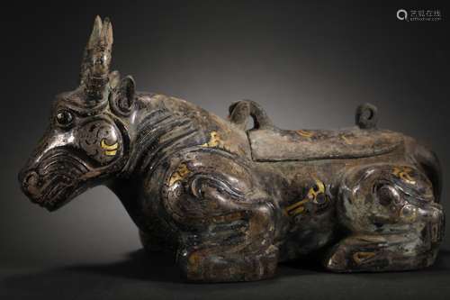 CHINESE BRONZE BULL, 24X9.8X13.5CM ,1650G