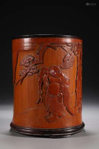 CHINESE BAMBOO BRUSH POT , 12X15.8CM