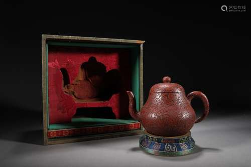 CHINESE YIXING ZISHA TEAPOT,SIGNED AT BASE  ,16X10.5X11.8CM