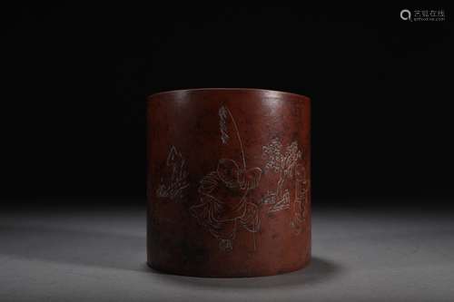 CHINESE YIXING ZISHA BRUSH POT , 10X10CM