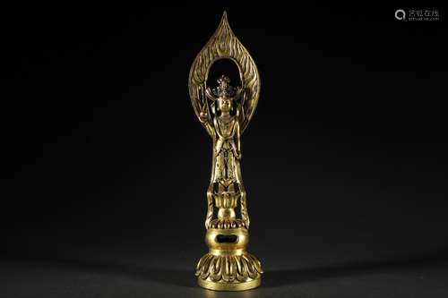 CHINESE BRONZE GILT STANDING BUDDHA, 23.5X6X5CM 455G