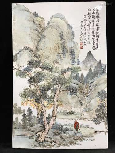 CHINESE FAMILLE ROSE PORCELAIN PANEL ,HAND PAINTED LANDSCAPE...