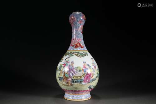 CHINESE FAMILLE ROSE VASE , DECORATED WITH FIGURES ,H27.5CM