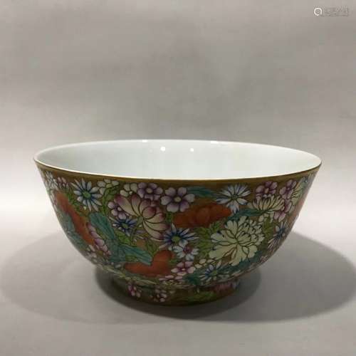 CHINESE FAMILLE ROSE BOWL ,HAND PAINTED HUNDRED FLOWERS , D ...